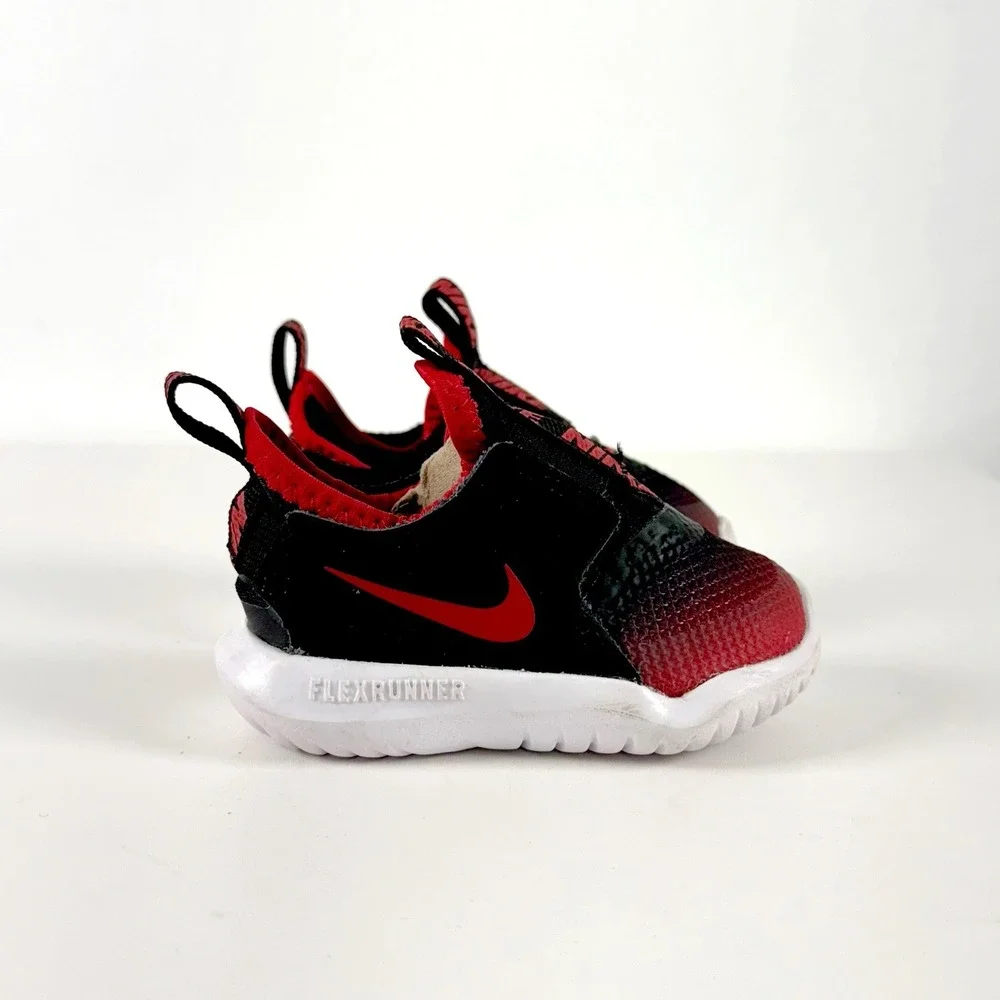 Nike Flex Runner Toddler 3C Black Red Slip‎ On Sneakers Kids Baby Athletic Shoes